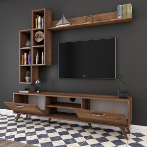 Comoda TV cu rafturi suspendate Nevada C16N, culoare nuc, 180x35x48,6 c