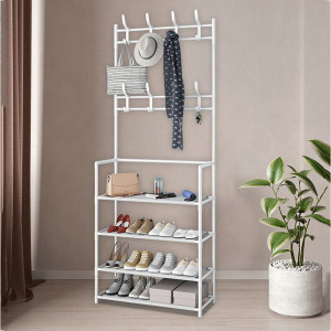 Cuier cu pantofar metalic cu 4 rafturi Asos, 60 cm x 29,5 cm x 172 cm, alb