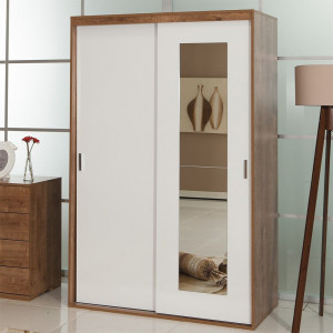 Dulap dormitor Cool, Asos Home, cu usi glisante, alb-stejar, 120x183x60cm