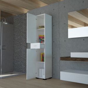 Dulap inalt multifunctional cu sertar, 2 usi cu 4 compartimente, Kerim, alb