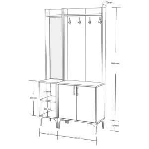 Dulap multifunctional cu cuier si oglinda stanga, 105x35x195, alb