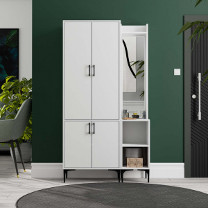Dulap multifunctional cu cuier si oglinda stanga, 1050x350x1950, alb