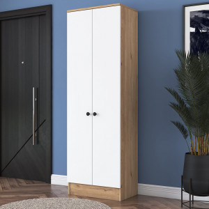 Dulap multifunctional pentru depozitare  cu 2 usi pentru dormitor, hol sau birou, Aris P6M13, alb cu nuc