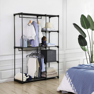 Dulap portabil pentru haine cu 4 rafturi de depozitare, 2 bare agatat, 115x50x170 cm