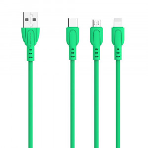 Incarcator retea cu 2 porturi, model Macaron SMS-A53 plus cablu Lightning, verde