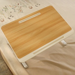 Masuta pliabila si birou practic, suport laptop, metal cu blat MDF, stejar