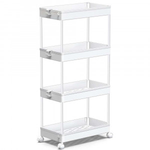 Organizator pe roti cu 4 rafturi, Asos, alb