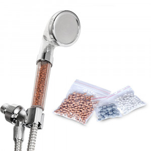 Para cap de dus mineralizat Herzberg, 3 niveluri de filtrare a apei, anti-calcar, pietre minerale bio-active