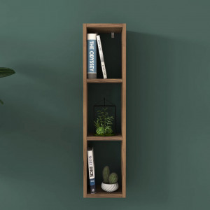 Raft de perete deschis, suspendat, cu 3 spatii de depozitare, nuc, 24.5x92x21cm, Savia