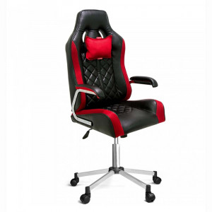 Scaun gaming cu perna pentru gat Boss, rotativ, piele ecologica, negru cu rosu