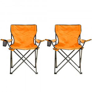 Set 2 scaune camping pliant cu brate, structura metalica, portocaliu
