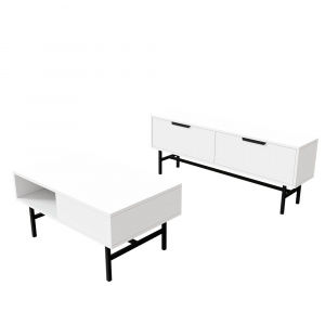 Set comoda TV si masuta de cafea, 138x29.5x50 cm, 90x54x39.6 cm, alb cu negru