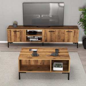 Set comoda TV si masuta de cafea, 180x35x53 cm, 90x54x44.1 cm, nuc