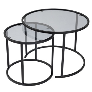 Set de 2 masute de cafea Aurum cu blat din sticla securizata si cadru metalic, negru cu gri - Img 6