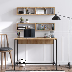 Set mobilier Andia, compus din birou si 2 polite suspendate, nuc 