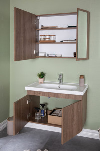 Set mobilier baie cu lavoar, corp lavoar si dulap oglinda, Tuia