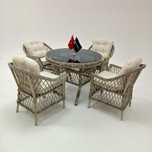 Set mobilier de gradina - terasa, cu 4 fotolii si masa cu geam, ratan sintetic Wintec, Rhythm