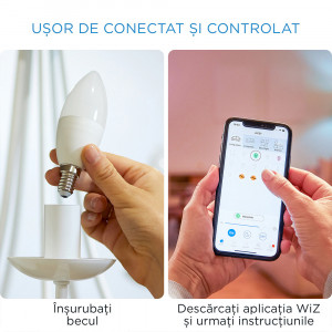 Bec LEG RGBW smart inteligent WiZ Connected Colors, Wi-Fi, C37, E14, 4.9W (40W), 470 lm