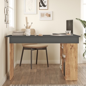 Birou de colt cu rafturi, Aramis, 115x120x42 cm, pin - antracit