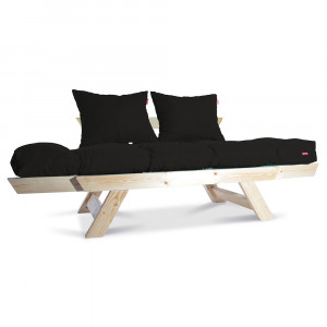 Canapea extensibila 2 locuri cadru lemn natural, perne incluse, Sofia, Negru