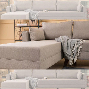 Coltar cu sezlong stanga Bella, crem,  275x85x165cm