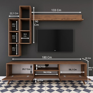 Comoda TV cu rafturi suspendate Nevada C16N, culoare nuc, 180x35x48,6 c