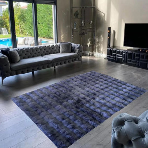 Covor Bubble imitatie blana de iepure 3D, 100 X 150 cm, gri inchis