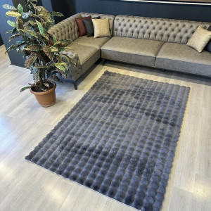 Covor Bubble imitatie blana de iepure 3D, 150 X 230 cm, gri inchis