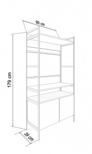 Cuier cadru metalic si lemn Rustic, nuc 179x90x39cm