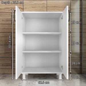 Dulap depozitare multifunctional pentru baie, bucatarie, hol ori birou, alb, 62.6 x 101.4 x 35.8 cm, Armoire