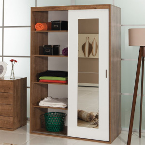 Dulap dormitor Cool, Asos Home, cu usi glisante, alb-stejar, 120x183x60cm
