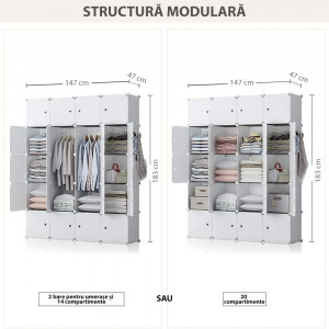 Raft - organizator modular versatil, 147x47x183 cm, alb