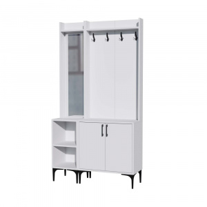 Dulap multifunctional cu cuier si oglinda stanga, 105x35x195, alb