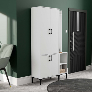 Dulap multifunctional cu cuier si oglinda stanga, 1050x350x1950, alb