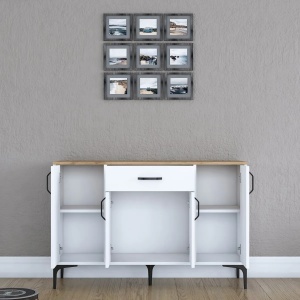 Duap multifunctional cu sertar, alb cu blat nuc, din PAL, Jerra