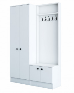 Dulap multifunctional cu multiple spatii de depozitare, pantofar, cuier, alb,  Dalas