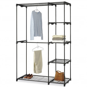 Dulap portabil pentru haine cu 4 rafturi de depozitare, 2 bare agatat, 115x50x170 cm