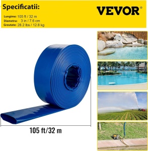 Furtun plat Pvc 50metri, 2toli(50mm), refulare pompa, cu insertie panza, albastru