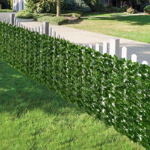 Gard paravan viu cu frunze artificiale, verde inchis, 100x300 cm