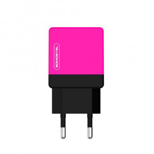 Incarcator retea cu 2 porturi, model Macaron SMS-A53 plus cablu Lightning, roz