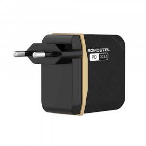 Incarcator retea cu 2 porturi SMS-Q05, Quick Charge 3.0, plus cablu Type-C, Negru