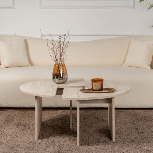 Masuta de cafea Moira din PAL melaminat, diametru 90 cm, culoare travertin - Img 2