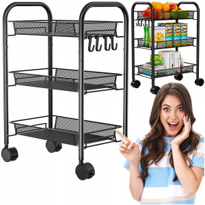 Organizator cu 3 rafturi - cosuri metalice Asos, negru