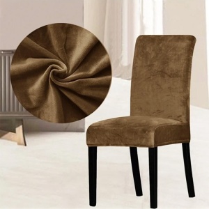 Set 6 huse elastice universale pentru scaun, din catifea, maro - Img 3