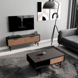Set comoda TV si masuta de cafea, 138x29.5x50 cm, 90x54x39.6 cm, stejar cu nuc