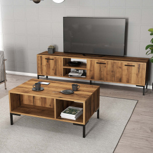 Set comoda TV si masuta de cafea, 180x35x53 cm, 90x54x44.1 cm, nuc