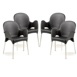Set cu 4 scaune, cadru din plastic rezistent si picioare din aluminiu, exterior si interior