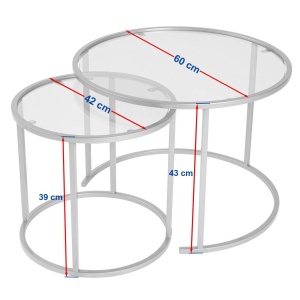 Set de 2 masute de cafea Aurum cu blat din sticla securizata si cadru metalic, negru cu gri - Img 7