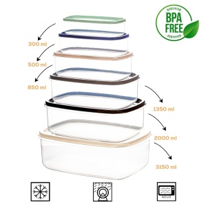 Set de 6 caserole cu capac, dimensiuni diferite, pentru frigider, congelator, microunde, BPA free 