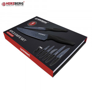 Set de cutite Herzberg 5 bucati acoperite cu marmura - gri HG-KL6GMR